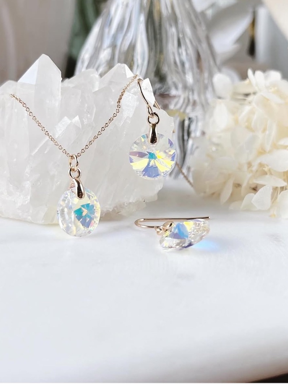 Park Lane Prismatic Crystal Earrings & Necklace Set Iridescent Drops NEW